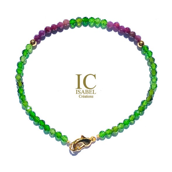 Bracelet Tsavorite & Rubis pierres fines