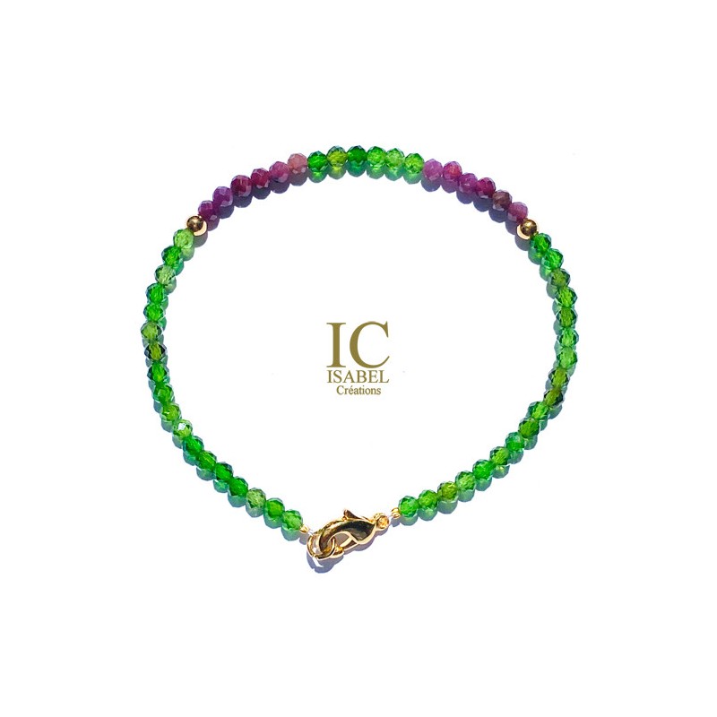 Bracelet Tsavorite & Rubis pierres fines