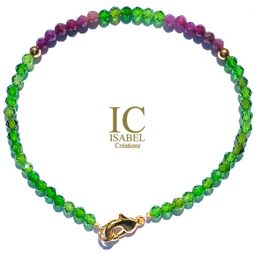 Bracelet Tsavorite & Rubis pierres fines