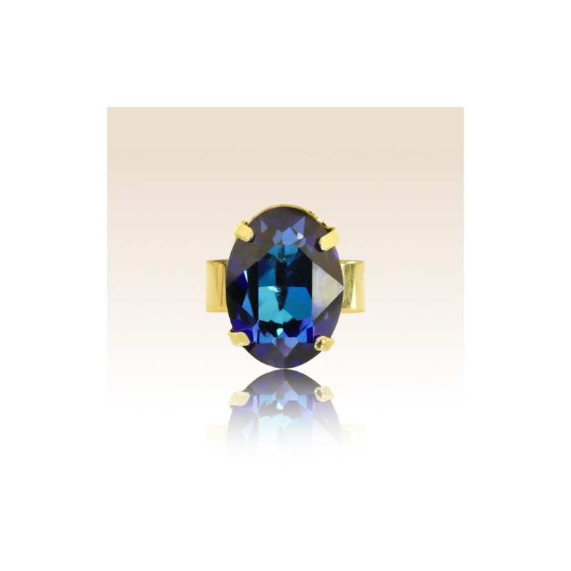 Bague Cabochon Ovale Cristal Blue Océan