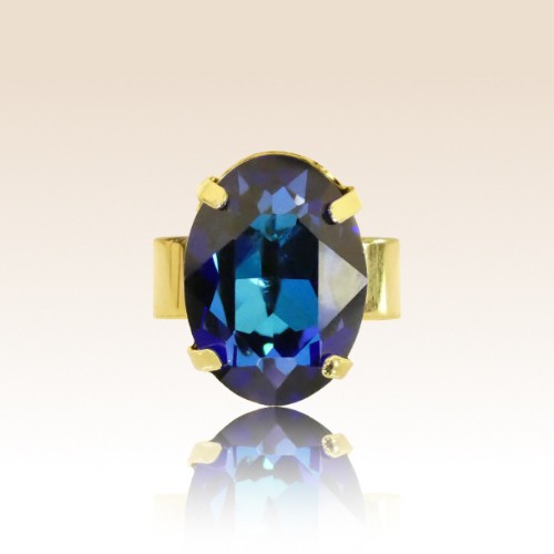 Bague Cabochon Ovale Cristal Blue Océan