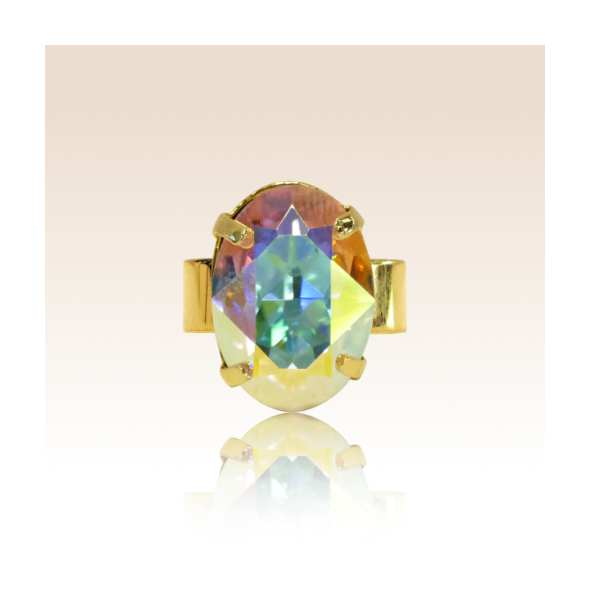 Bague Cabochon Ovale Cristal Aurore Boréale