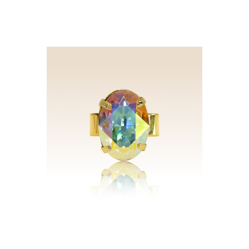 Bague Cabochon Ovale Cristal Aurore Boréale