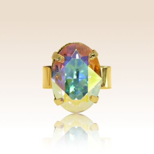 Bague Cabochon Ovale Cristal Aurore Boréale