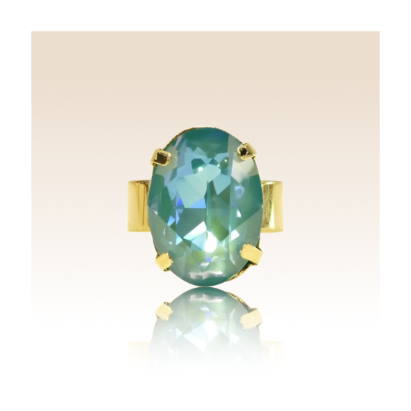 Bague Cabochon Ovale Cristal Bleu Lagon