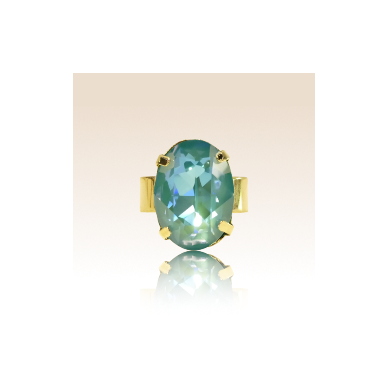 Bague Cabochon Ovale Cristal Bleu Lagon