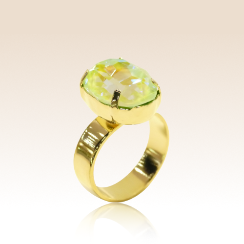 Bague Cabochon Ovale Menthe Vert Doré