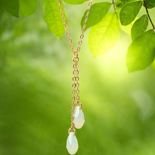 Collier Gouttes Cristallines Cristal Opale Jade