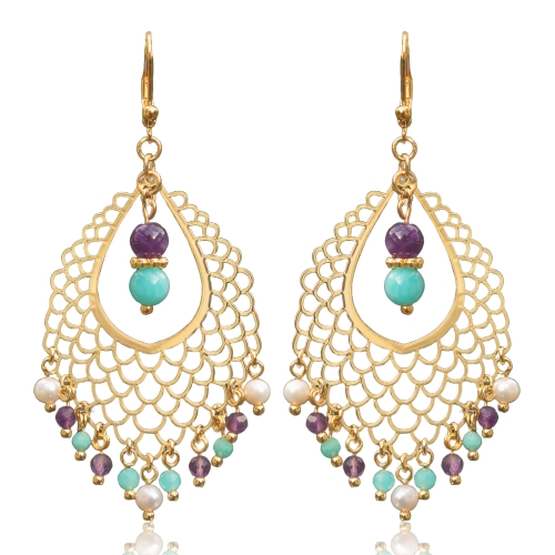 B.O. Fine Dentelle Amazonite/Améthyste/Perle